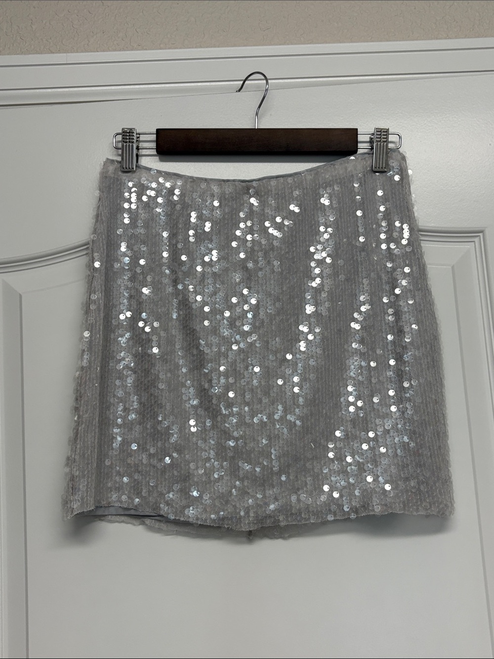 Bar III Sequin Mini Skirt Silver Metallic SZ M